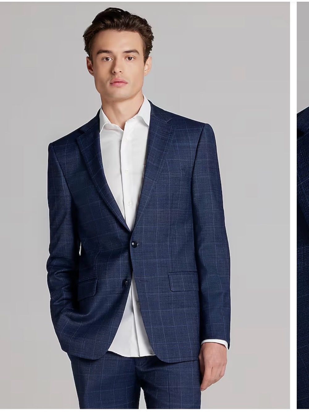 Calvin Klein blue plaid wool suit coat